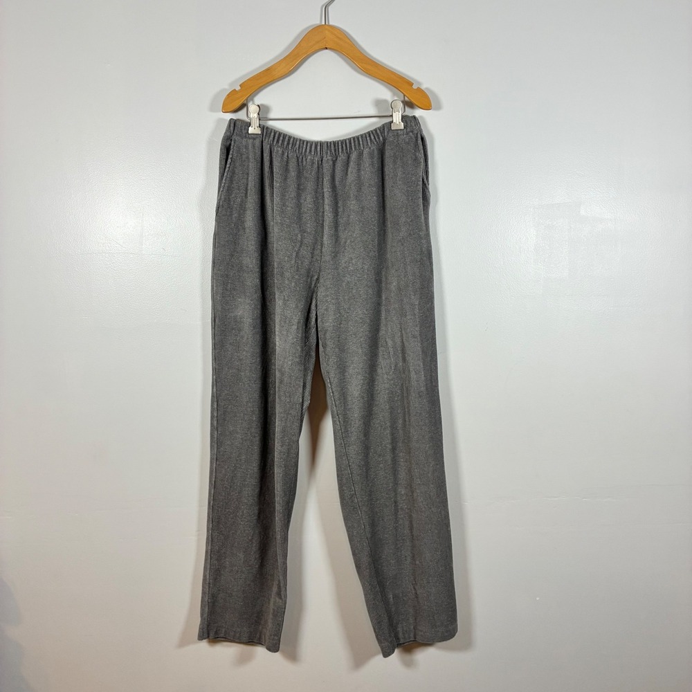 2 Lands End Pants M Gray Navy Sport Knit Straight Corduroy Elastic Casual Comfy